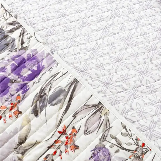 Full/Queen Size Lightweight Purple Grey Floral Quilt Set Photo 4