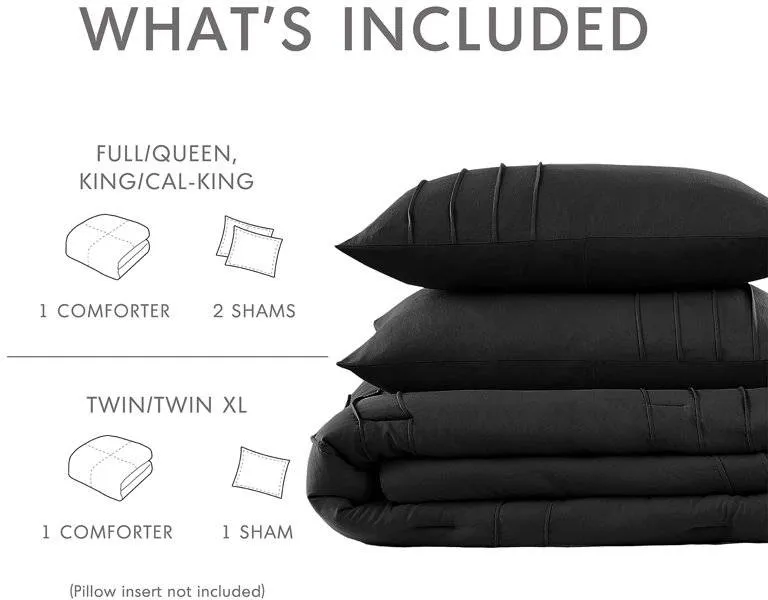 Full/Queen Size Microfiber Pleated Soft Washed Comforter Set Black Photo 5