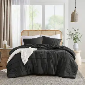 Photo of Full/Queen Size Microfiber Pleated Soft Washed Comforter Set Black