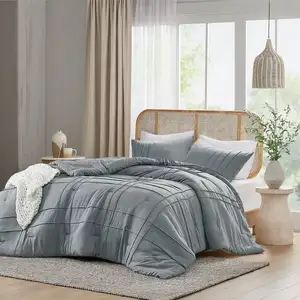 Photo of Full/Queen Size Microfiber Pleated Soft Washed Comforter Set Blue/Gray