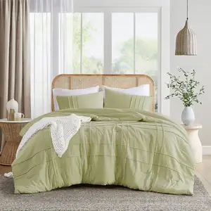 Photo of Full/Queen Size Microfiber Pleated Soft Washed Comforter Set Green