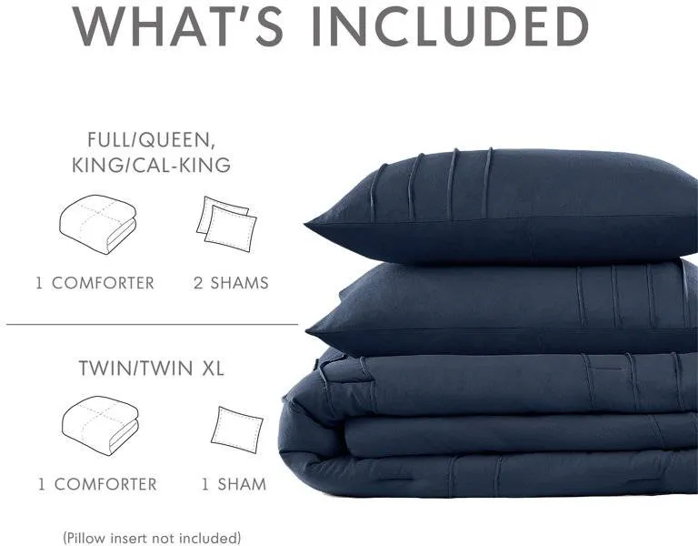 Full/Queen Size Microfiber Pleated Soft Washed Comforter Set Navy Photo 5