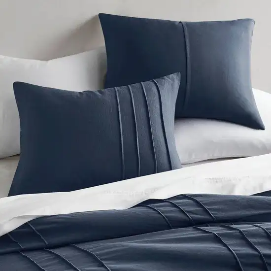 Full/Queen Size Microfiber Pleated Soft Washed Comforter Set Navy Photo 3