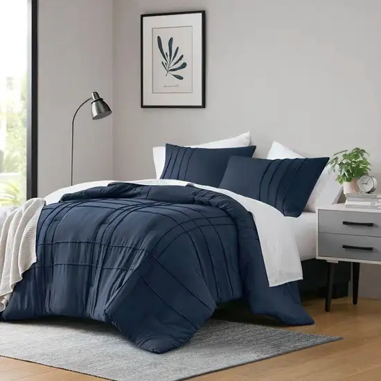 Full/Queen Size Microfiber Pleated Soft Washed Comforter Set Navy Photo 2