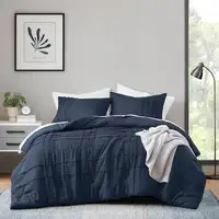 Photo of Full/Queen Size Microfiber Pleated Soft Washed Comforter Set Navy