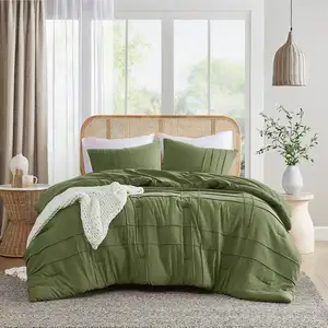 Photo of Full/Queen Size Microfiber Pleated Soft Washed Comforter Set Olive