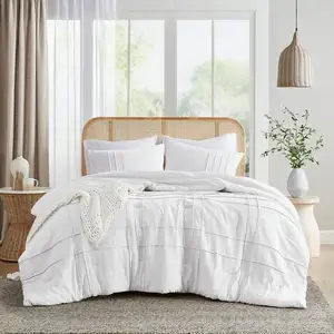 Photo of Full/Queen Size Microfiber Pleated Soft Washed Comforter Set White