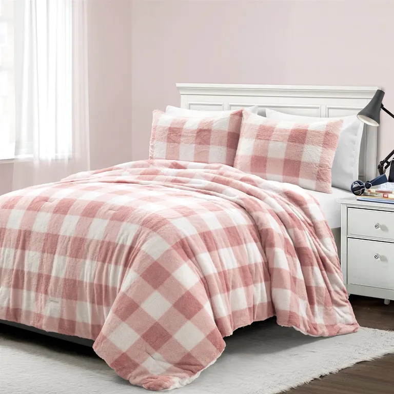 Full/Queen Size Plaid Soft Faux Fur Comforter Set Photo 1