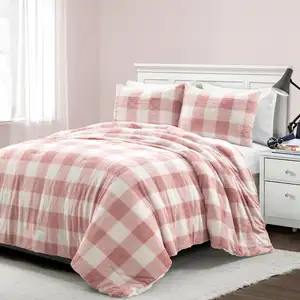 Photo of Full/Queen Size Plaid Soft Faux Fur Comforter Set