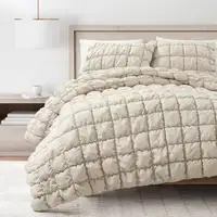 Photo of Full/Queen Soft Lightweight Puff Textured 2-Piece Comforter Set in Neutral Tan