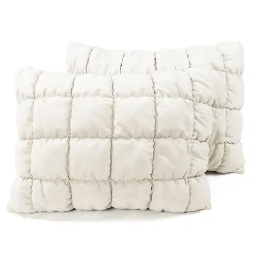 Full/Queen Soft Lightweight Puff Textured 3-Piece Comforter Set in Off White Photo 3