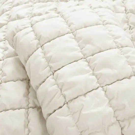 Full/Queen Soft Lightweight Puff Textured 3-Piece Comforter Set in Off White Photo 4