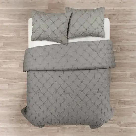 Full/Queen Soft Pleated Cotton 3 Piece Comforter Set Grey Photo 2