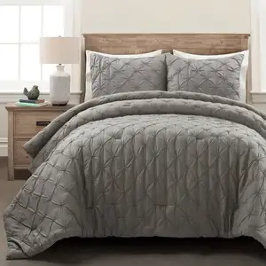 Photo of Full/Queen Soft Pleated Cotton 3 Piece Comforter Set Grey