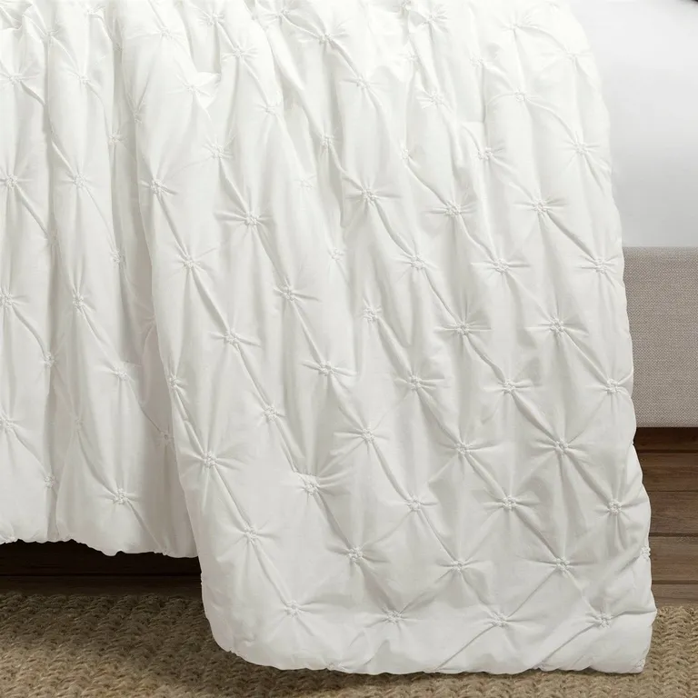 Full/Queen Soft Pleated Cotton 3 Piece Comforter Set White Photo 3