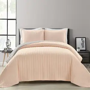 Photo of Full/Queen Soft Reversible Lightweight Quilt Set in Rose Blush Pink and Grey