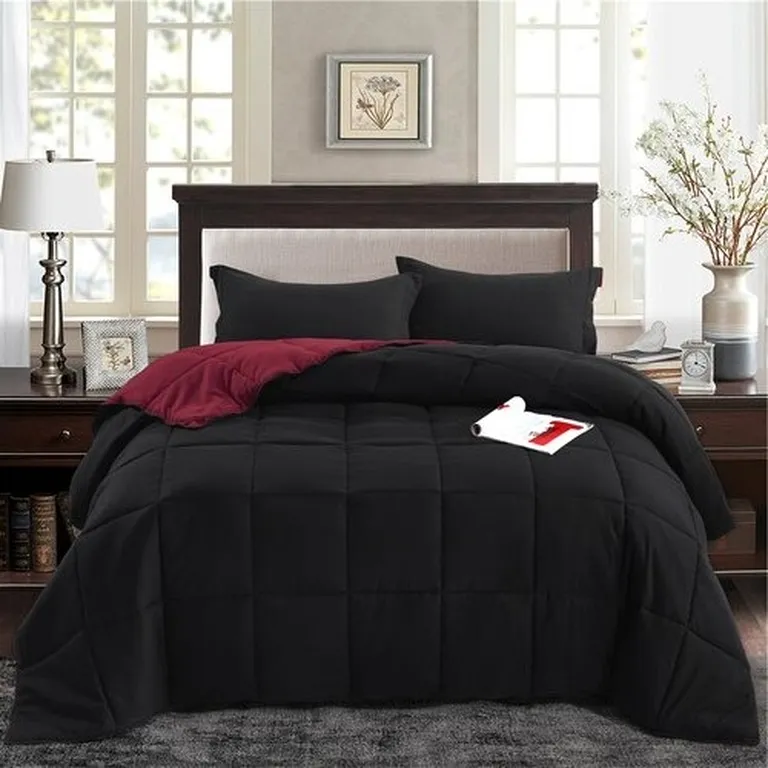 Full/Queen Traditional Microfiber Reversible 3 Piece Comforter Set Photo 1