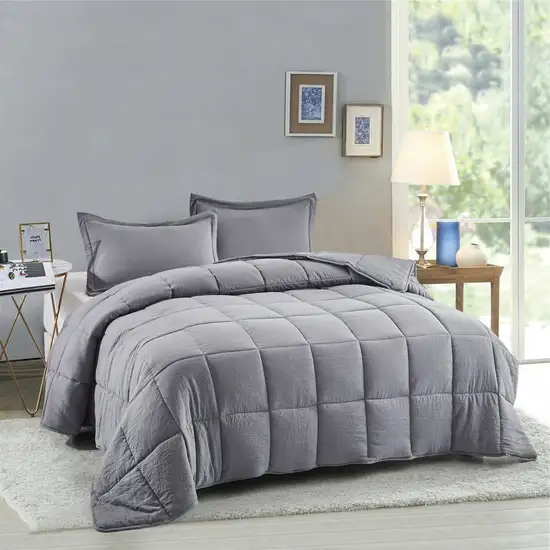 Full/Queen Traditional Microfiber Reversible 3 Piece Comforter Set in Grey Photo 2