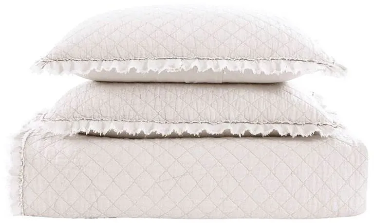 Full Queen White Farmhouse Microfiber Diamond Quilted Bedspread Set Frayed Edges Photo 2