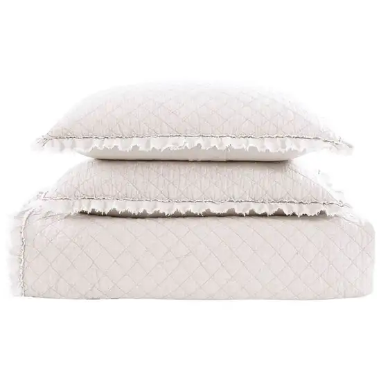 Full Queen White Farmhouse Microfiber Diamond Quilted Bedspread Set Frayed Edges Photo 2