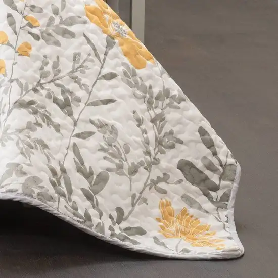 Full/Queen Yellow Grey Floral Light/Thin Quilt Set Photo 4