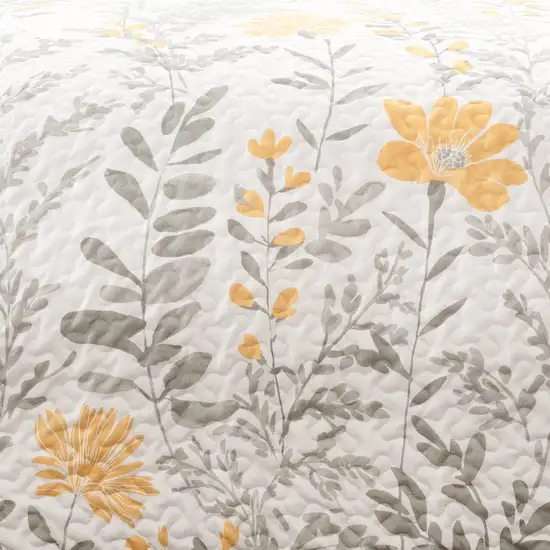 Full/Queen Yellow Grey Floral Light/Thin Quilt Set Photo 5