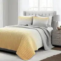 Photo of Full/Queen Yellow Orange Grey Lightweight Crinkle Fabric 3 Piece Quilt Set