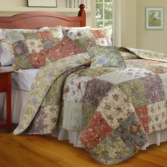 Full / Queen size 100% Cotton Floral Paisley Reversible Quilt Set Photo 1