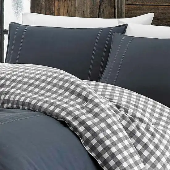 Full/Queen size 100% Cotton Reverse Plaid Gray/White Comforter Set Photo 2