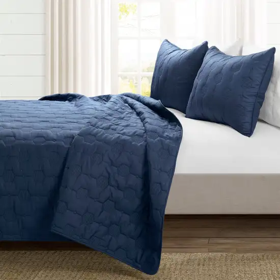 Full/Queen size Lightweight Blue Textured Cotton 3 Piece Quilt Set Photo 2