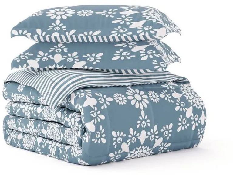 3-Piece Reversible Floral Striped Comforter Set Photo 4