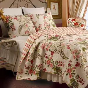 Photo of Full / Queen size Piece 100% Cotton Quilt Set Crimson Clover Floral