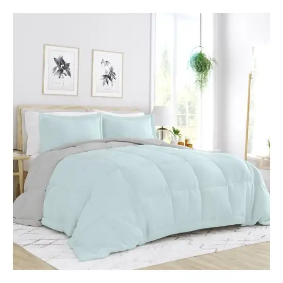 Full/Queen size 3-Piece Microfiber Reversible Comforter Set Aqua Blue and Grey Photo 1