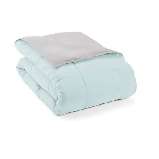 Full/Queen size 3-Piece Microfiber Reversible Comforter Set Aqua Blue and Grey Photo 4