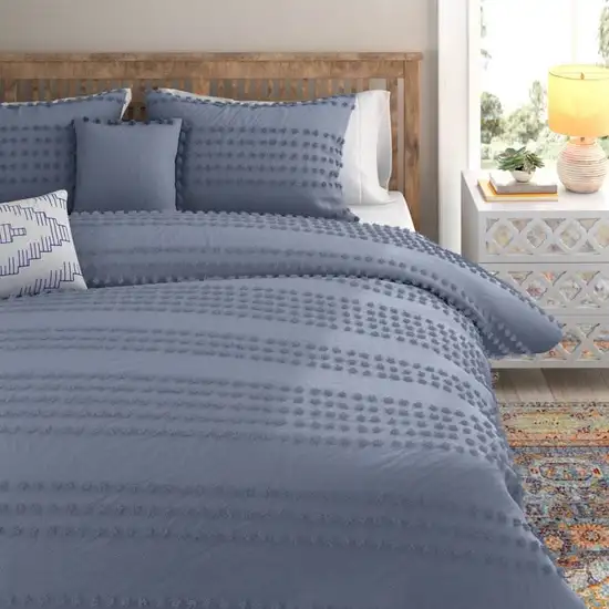 Full/Queen size 5-Piece 100-Percent Cotton Clip Dot Comforter Set in Denim Blue Photo 1