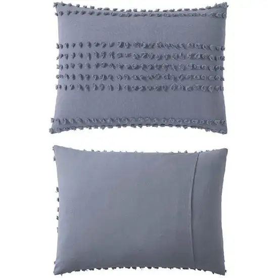 Full/Queen size 5-Piece 100-Percent Cotton Clip Dot Comforter Set in Denim Blue Photo 4