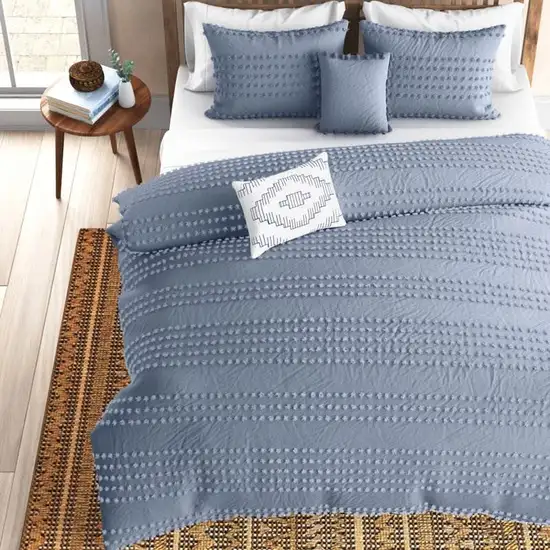 Full/Queen size 5-Piece 100-Percent Cotton Clip Dot Comforter Set in Denim Blue Photo 2