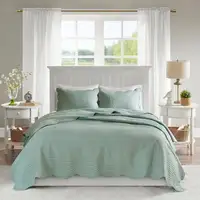 Photo of Full/Queen size 3-Piece Reversible Scalloped Edges Microfiber Quilt Set