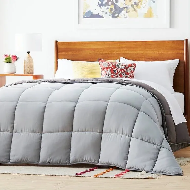 Full Size All Seasons Plush Light/Dark Grey Reversible Polyester Down Alternative Comforter Photo 1