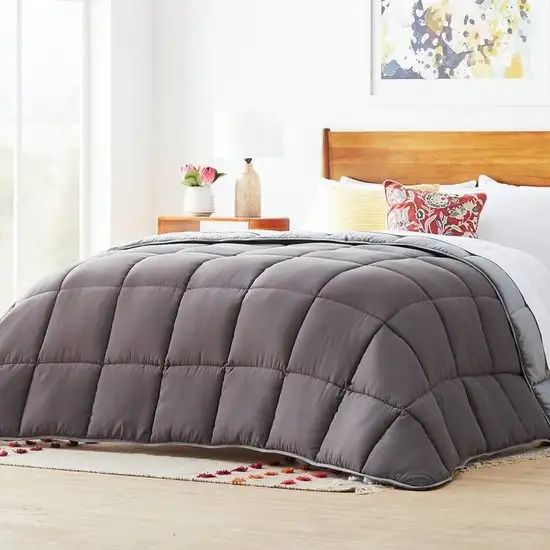 Full Size All Seasons Plush Light/Dark Grey Reversible Polyester Down Alternative Comforter Photo 2