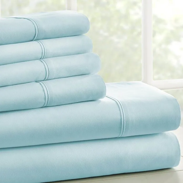 Full Size Aqua 6 Piece Wrinkle Resistant Microfiber Polyester Sheet Set Photo 1