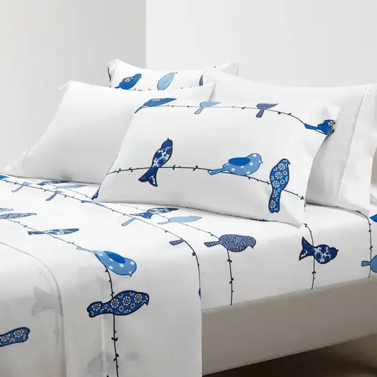 Full Size Blue Birds Polyester 6 Piece Soft Sheet Set Photo 1