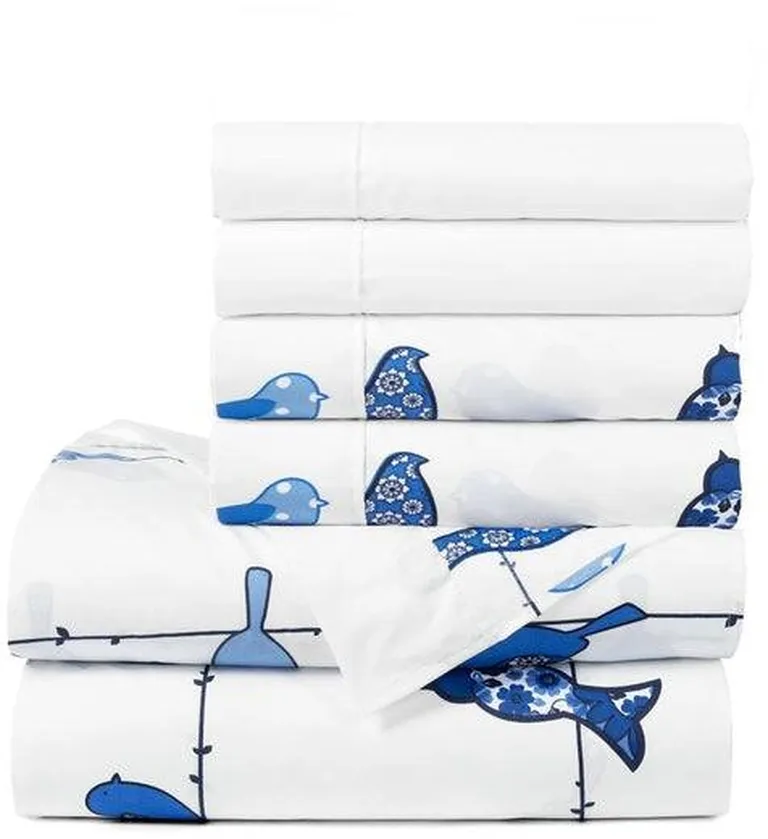 Full Size Blue Birds Polyester 6 Piece Soft Sheet Set Photo 2