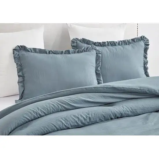 Full Size Blue Stone Washed Ruffled Edge Microfiber 3-Piece Comforter Set Photo 4