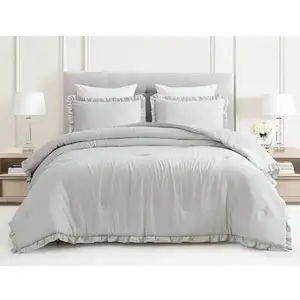 Photo of Full Size Grey Stone Washed Ruffled Edge Microfiber Comforter Set