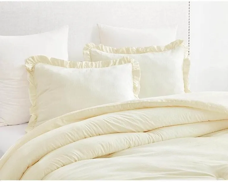 Full Size Ivory Microfiber 3-Piece Comforter Set with Ruffled Edge Trim Photo 4