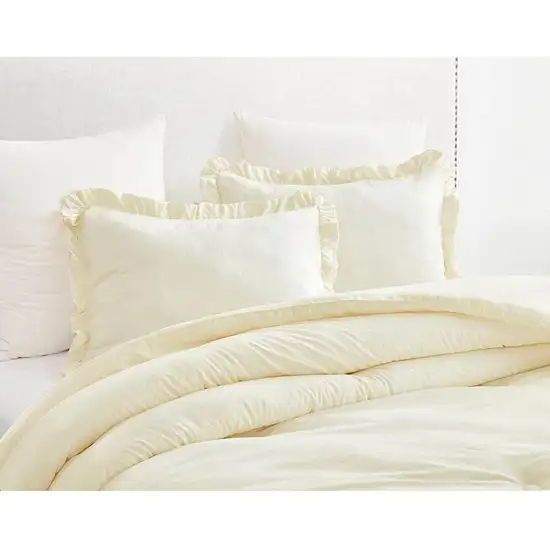 Full Size Ivory Microfiber 3-Piece Comforter Set with Ruffled Edge Trim Photo 4