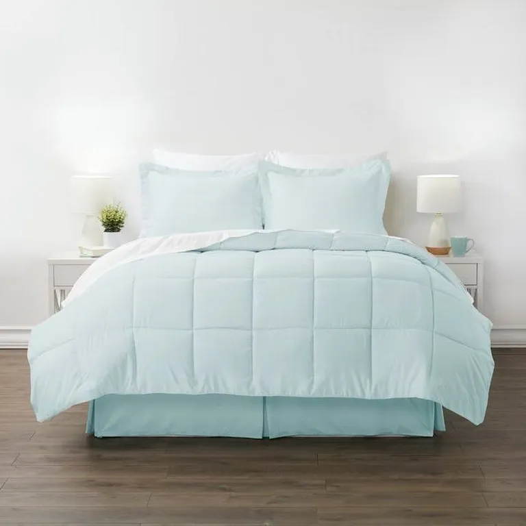 Full Size Microfiber 6-Piece Reversible Bed-in-a-Bag Comforter Set in Aqua Blue Photo 1