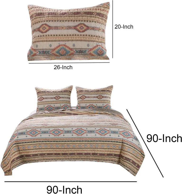 Full Size 3 Piece Polyester Quilt Set with Kilim Pattern Photo 3