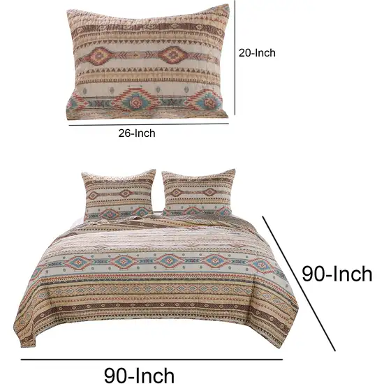 Full Size 3 Piece Polyester Quilt Set with Kilim Pattern Photo 4